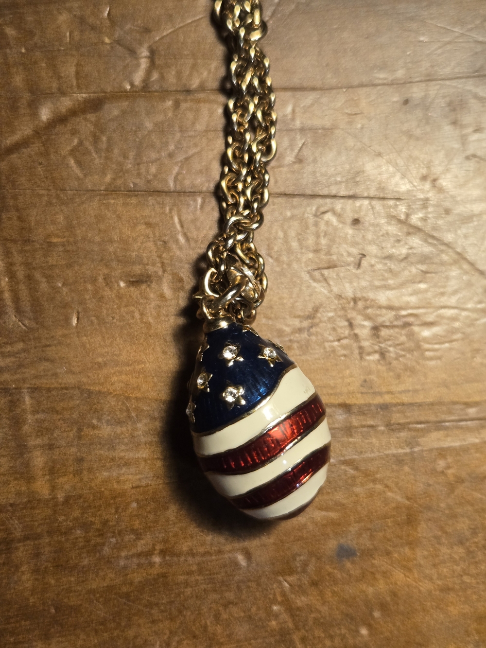Gold-Tone American Flag Egg Pendant Necklace - Red, White & Blue